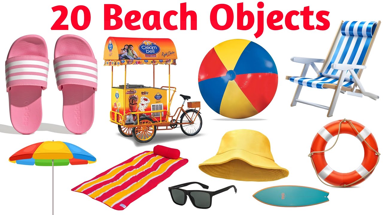 20 बच्चों के लिए 20 बीच ऑब्जेक्ट्स के नाम | Learn Beach Objects in English and Hindi