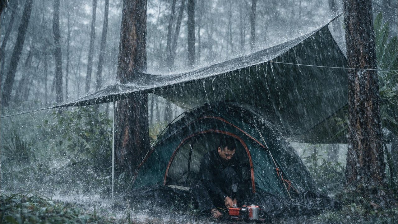 SLEEPING GOOD IN A TENT DURING HEAVY RAIN🛌🛌🛌