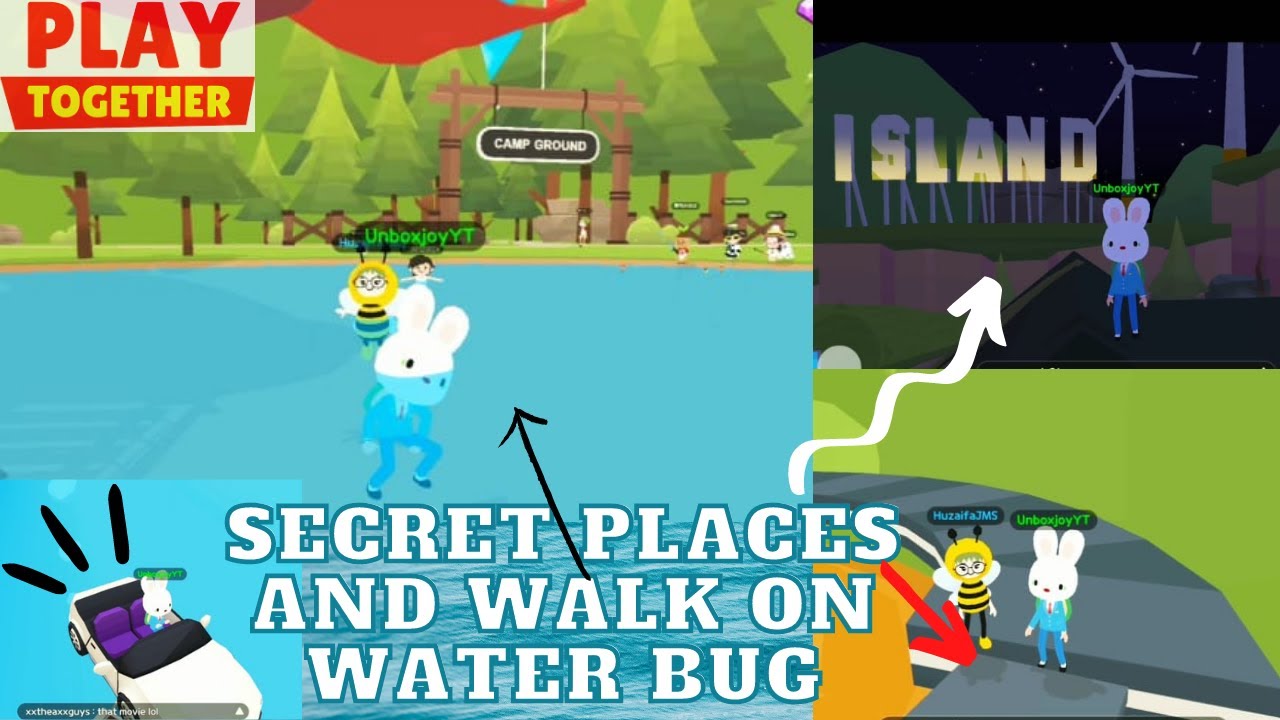 Play together walk on water bug + Three hidden places + How to launch like a cannon  || Unbox joy