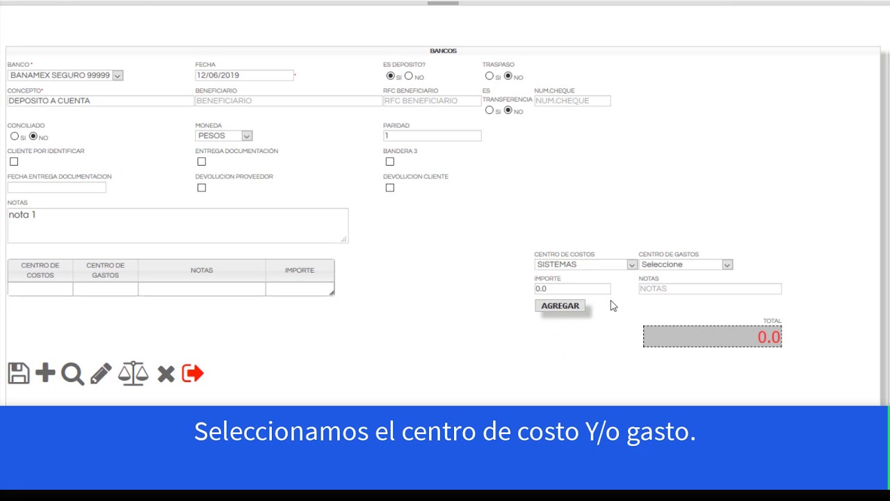 Capturar un deposito en tesorería
