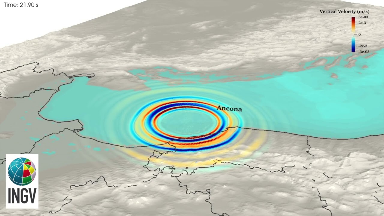 SHAKEMOVIE: propagazione onde sismiche del terremoto Mw 5.5 - 9/11/2022 - Costa Marchigiana Pesarese