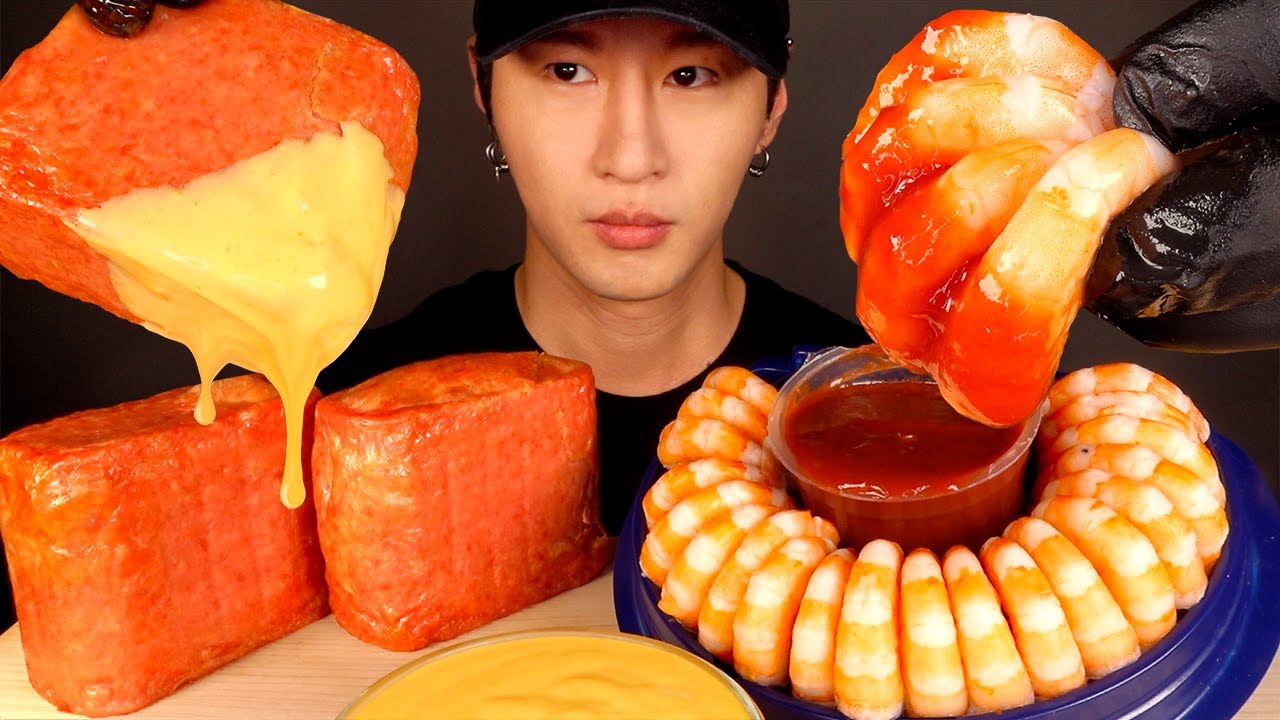ASMR MUKBANG CHEESY SPAM & SHRIMP COCKTAILS (No Talking) EATING SOUNDS | Zach Choi ASMR