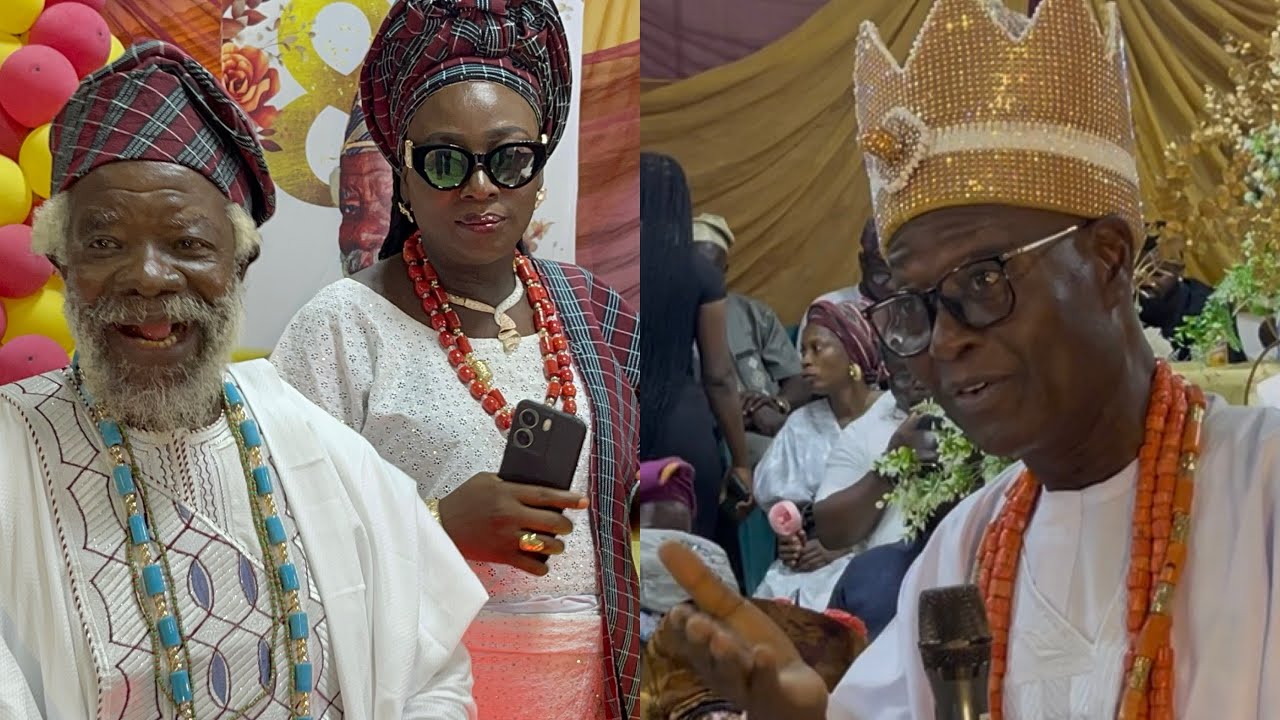 WATCH HOW LEGEND ACTOR FATOMILOLA STANDS ON HIS FEET AND HIS BEAUTIFUL WIFE TO LISTEN TO OBA EKITI
