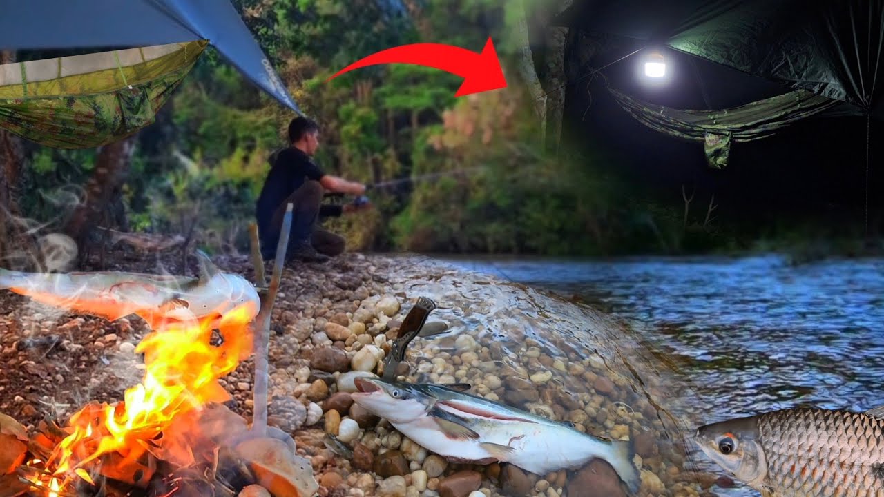 Acampamento Selvagem no Mato Extremo! Pescando na Beira do Rio Cheio