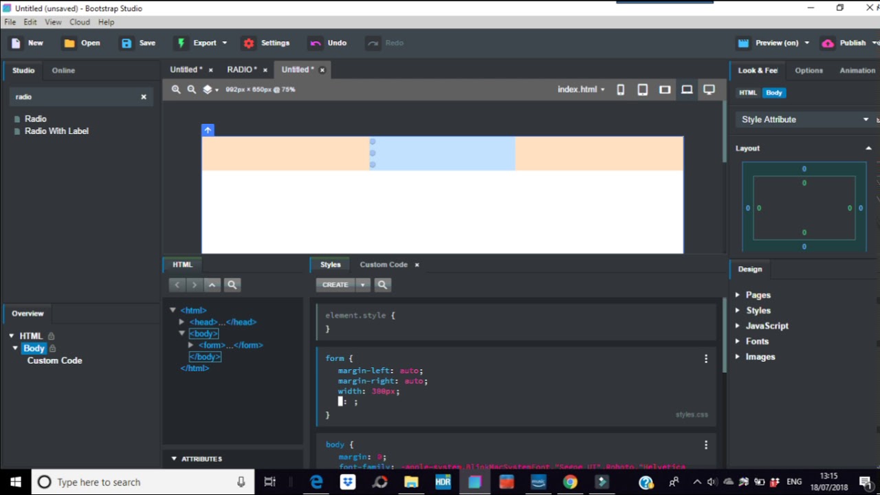 How to Centre Radio Buttons in Bootstrap Studio