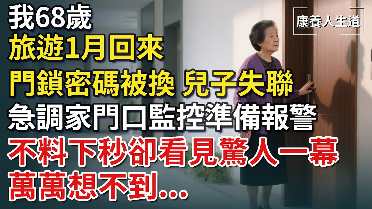 ​我68歲，旅遊一月回來，門鎖密碼被換，兒子失聯，急調家門口監控準備報警，不料下秒卻看見驚人一幕【康養人生道】 #康養人生道 #上了年紀該明白的事 #養老 #聰明老人 #長壽秘密 #晚年幸福
