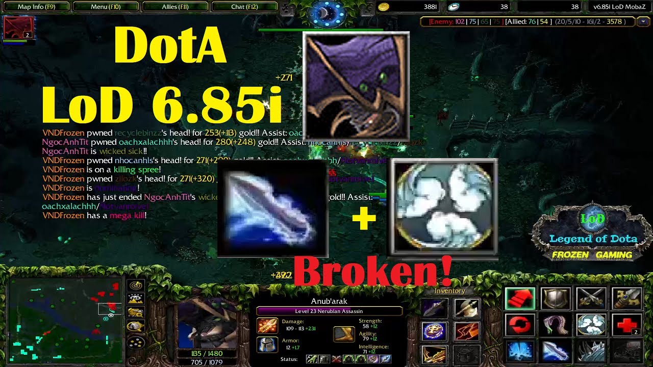 DotA LoD 6.85i - Nerubian Assissin | Tidebringer + Vendetta | Một gạt chết nguy&ecirc;n team
