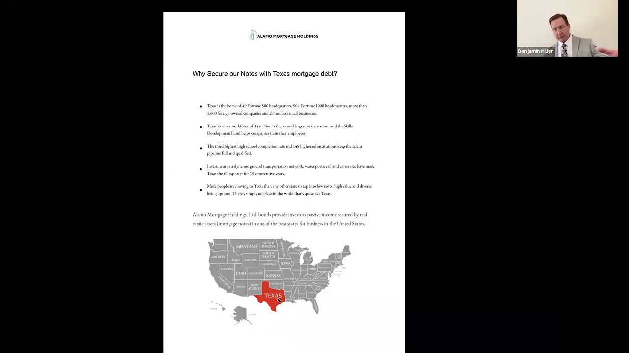 Excerpt of Benjamin Z Miller Presentation Why Mortgage Bonds? Why Texas? Why Alamo?