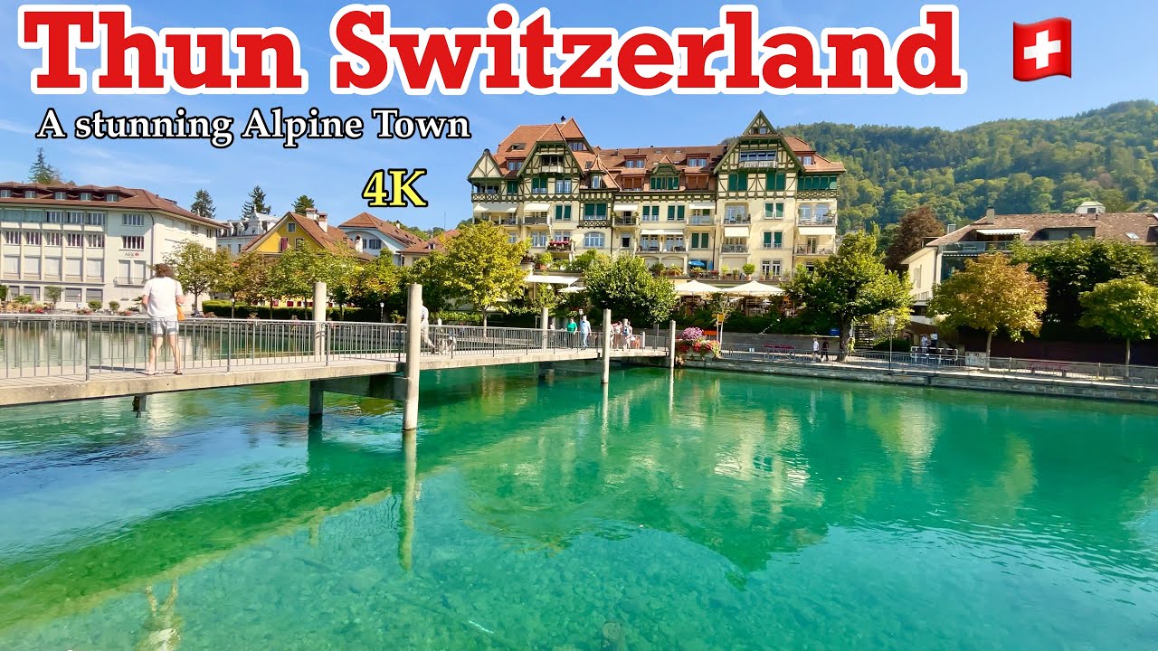 Thun Switzerland WalkingTour 4K HDR -Lakeside Beauty of Switzerland