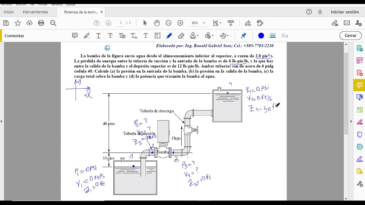 C&aacute;lculo de la carga total y la potencia en una bomba (Pump power calculation)