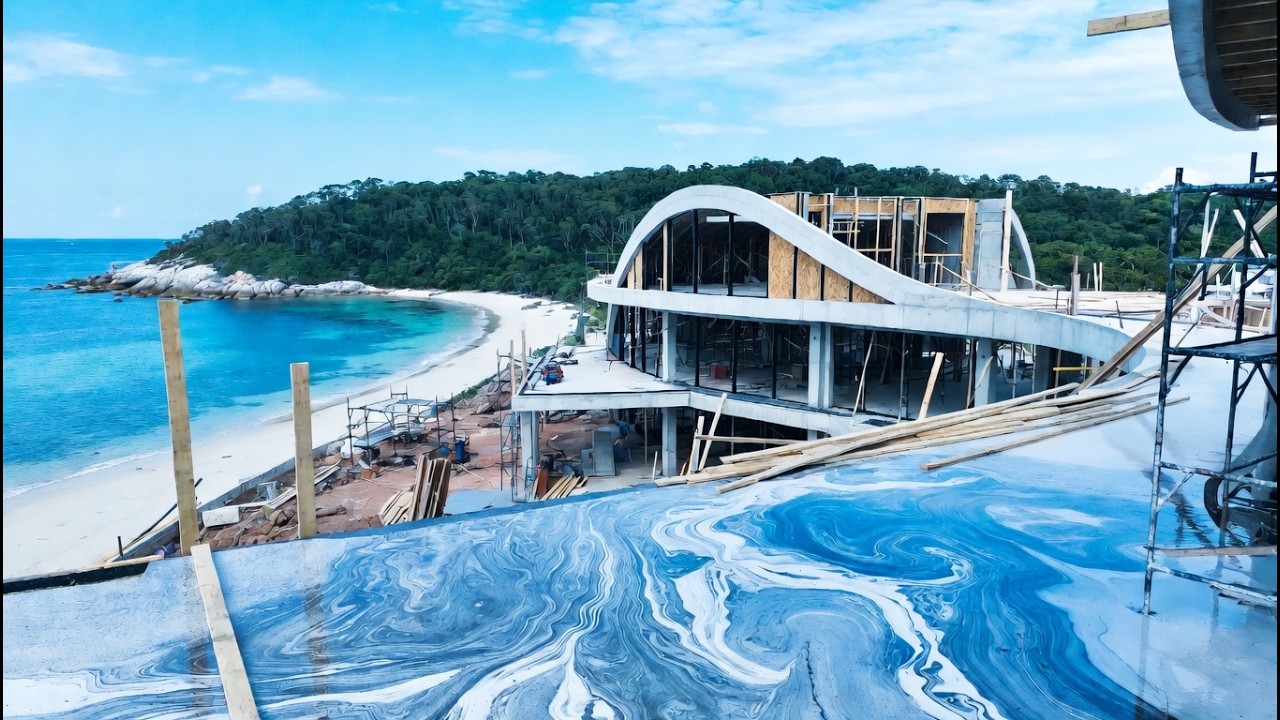 Building a Luxury Mansion on an Island with Epoxy Flooring in Organic Modern style.