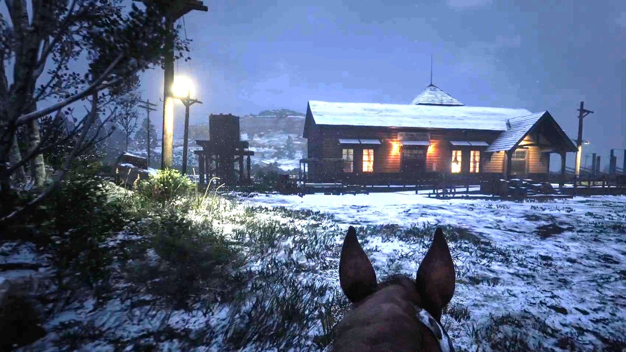 Night Snow Village to Broken Polygon Breakage Glitter Error on Oil Field