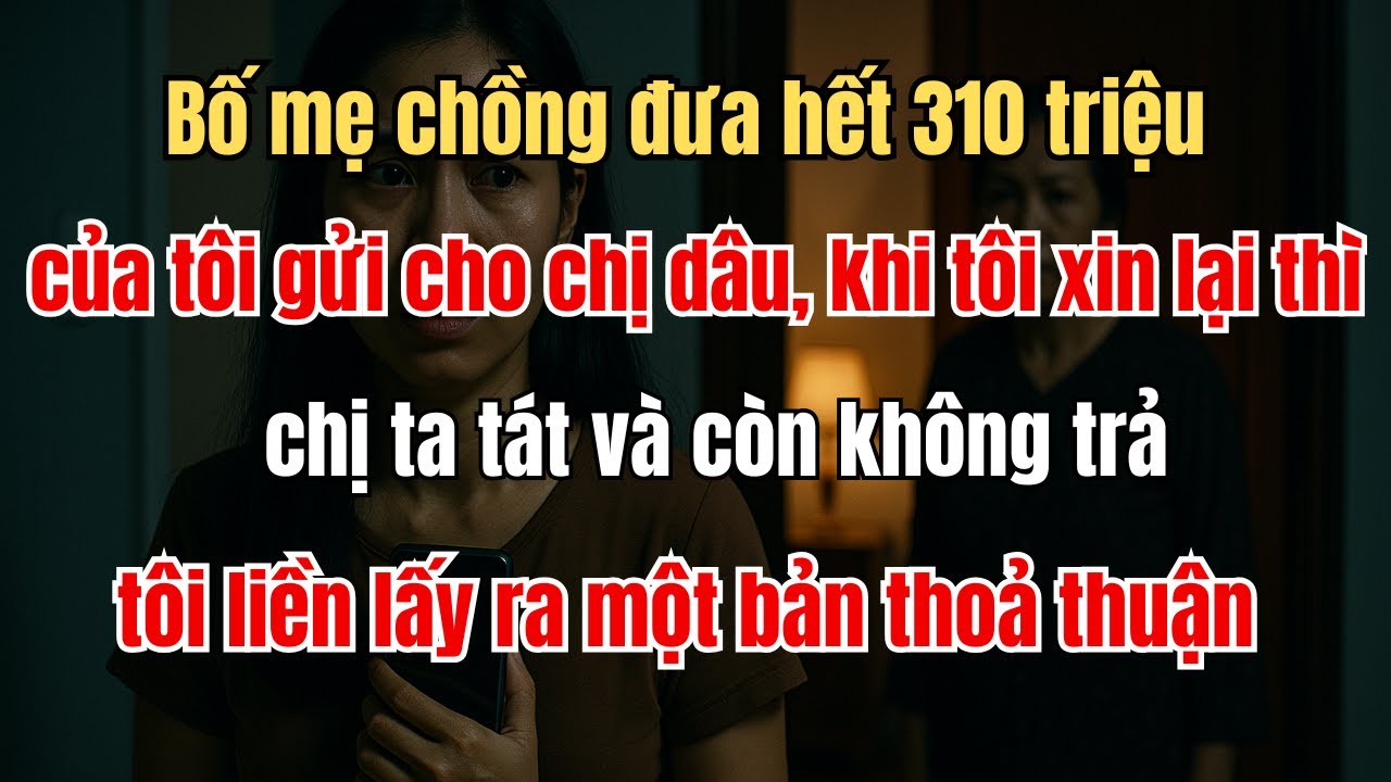 Bố mẹ chồng đưa hết 310 triệu tôi gửi cho chị dâu, khi tôi xin hỏi chị ta xin lại tiền thì bị họ tát