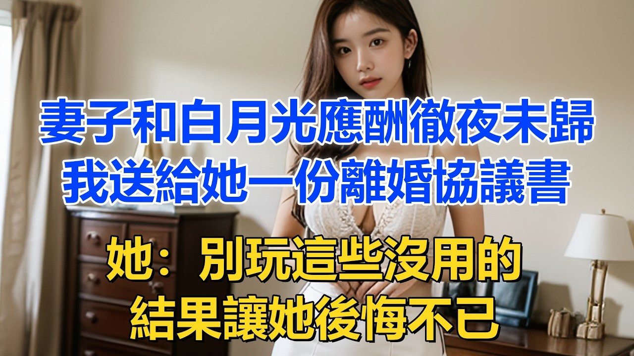 妻子和白月光應酬徹夜未歸，我送給她一份離婚協議書。她：別玩這些沒用的，結果讓她後悔不已！