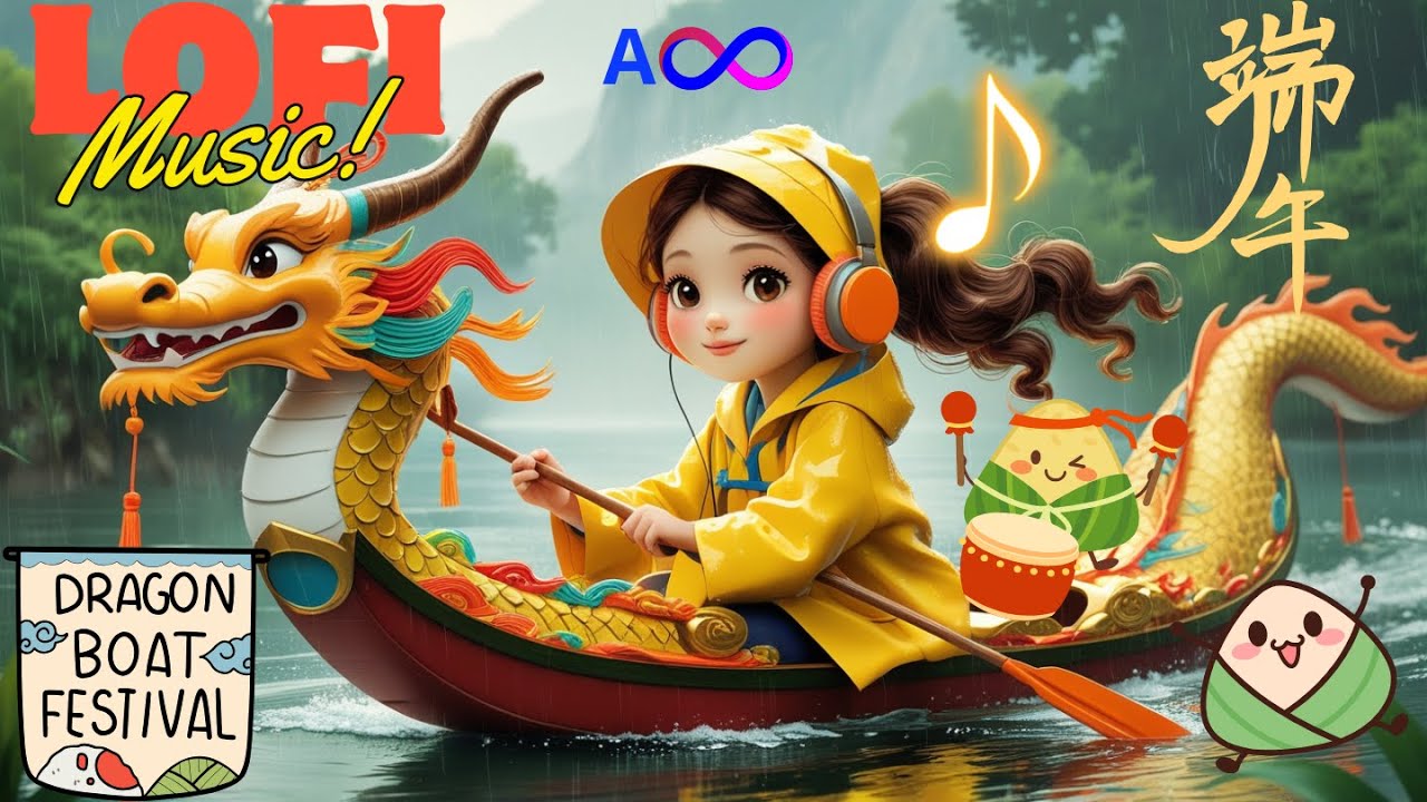 Lofi music holiday 12 : Happy Dragon Boat Festival, a dragon boat girl paddles a rowing boat 端午節 !