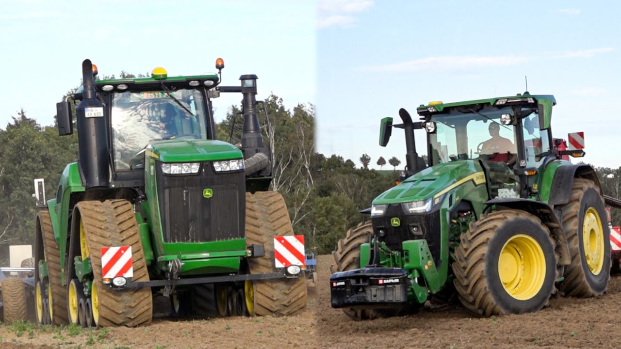 John Deere 9620RX + 8R 340 bei der Weizenaussaat, Herbstbestellung
