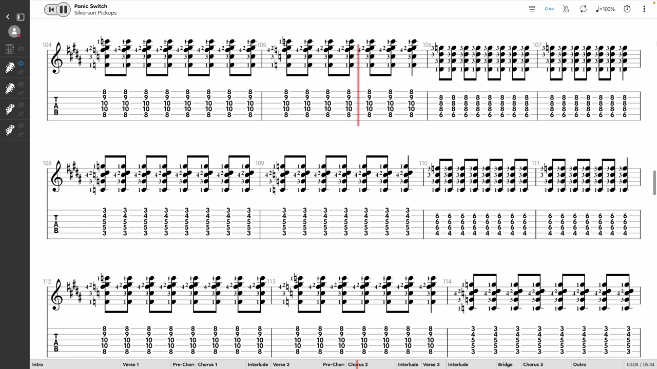 Panic Switch - Silversun Pickups (GUITAR 1 TAB PLAY ALONG)