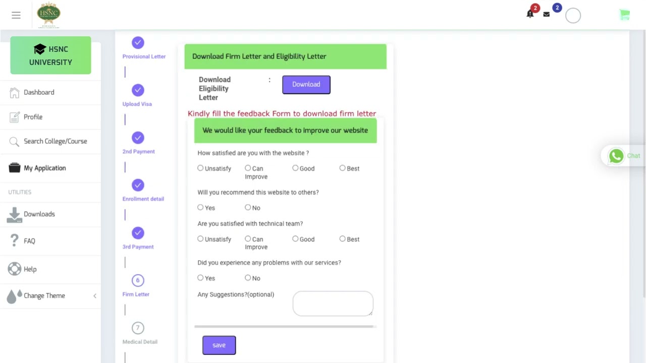 HSNC University International Admissions 2025 | Step 5 - payment/upload