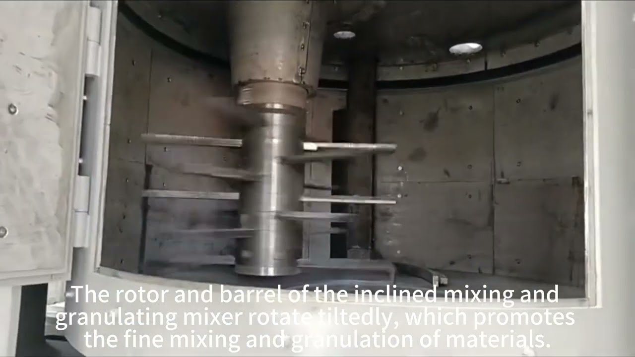 Inclined mixer granulator for fine mixing and granulation