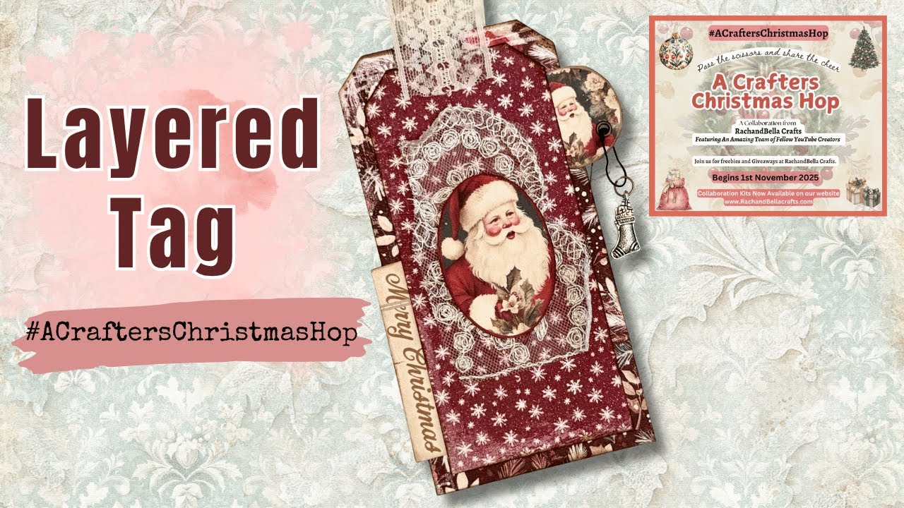 Многослойная рождественская бирка 🎄 | Коллаборация #ACraftersChristmasHop | Винтажная бирка «Санта»