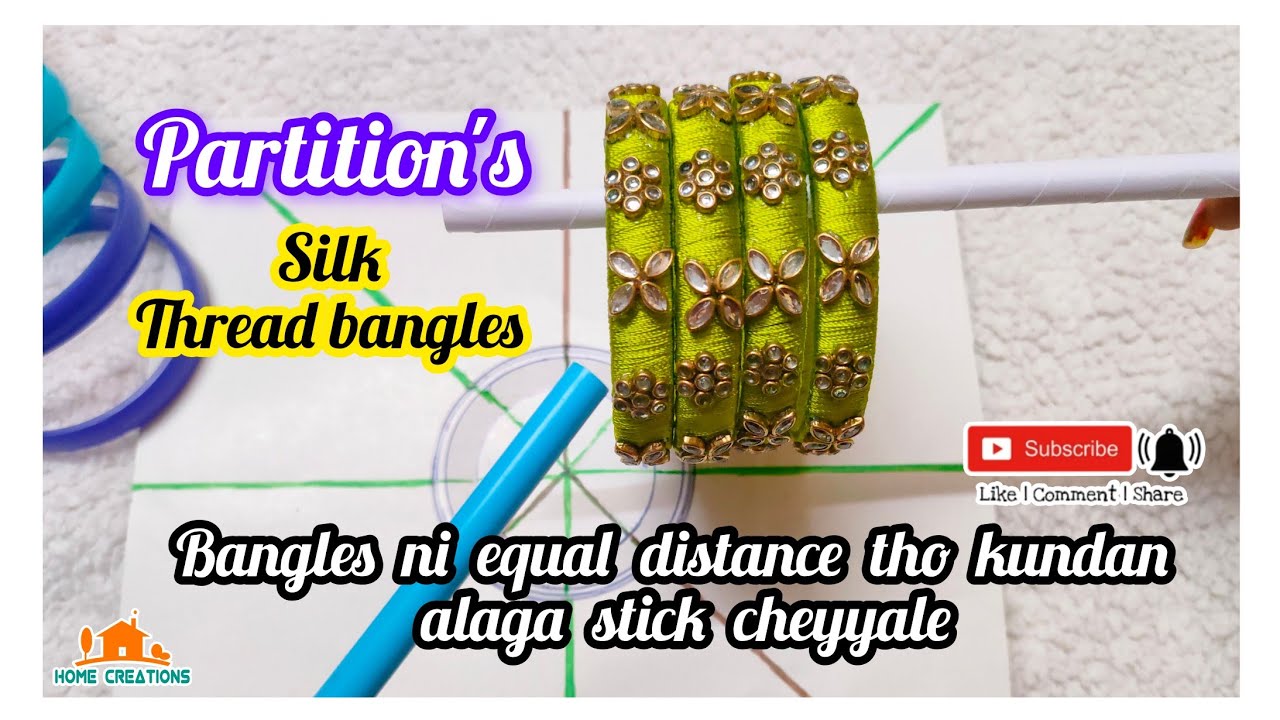 Partition's in silk thread bangles || stick kundans with equal distance|| 
