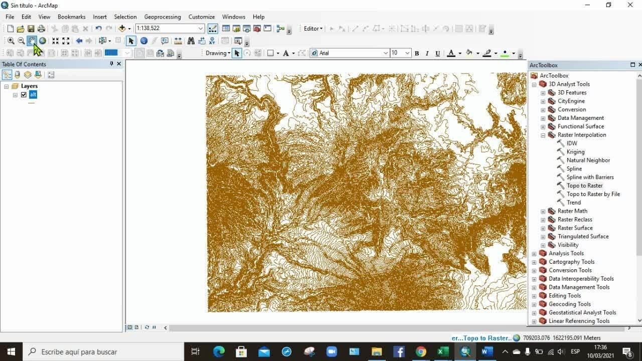Modelo de elevación con Topo to Raster, Arcmap DEM o MED