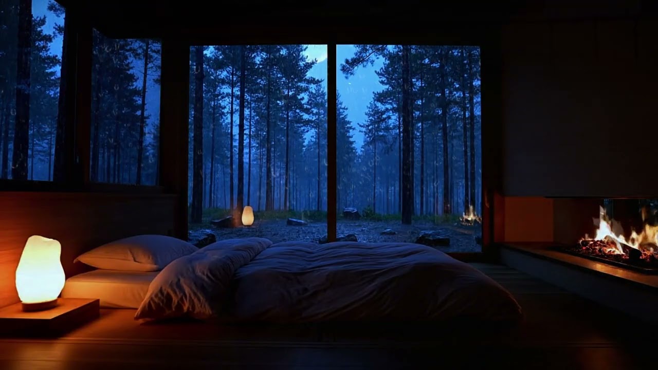 Calm Your Mind (NO ADS) 🌧 Night Rain & Warm Fireplace Sounds | Drift to Sleep