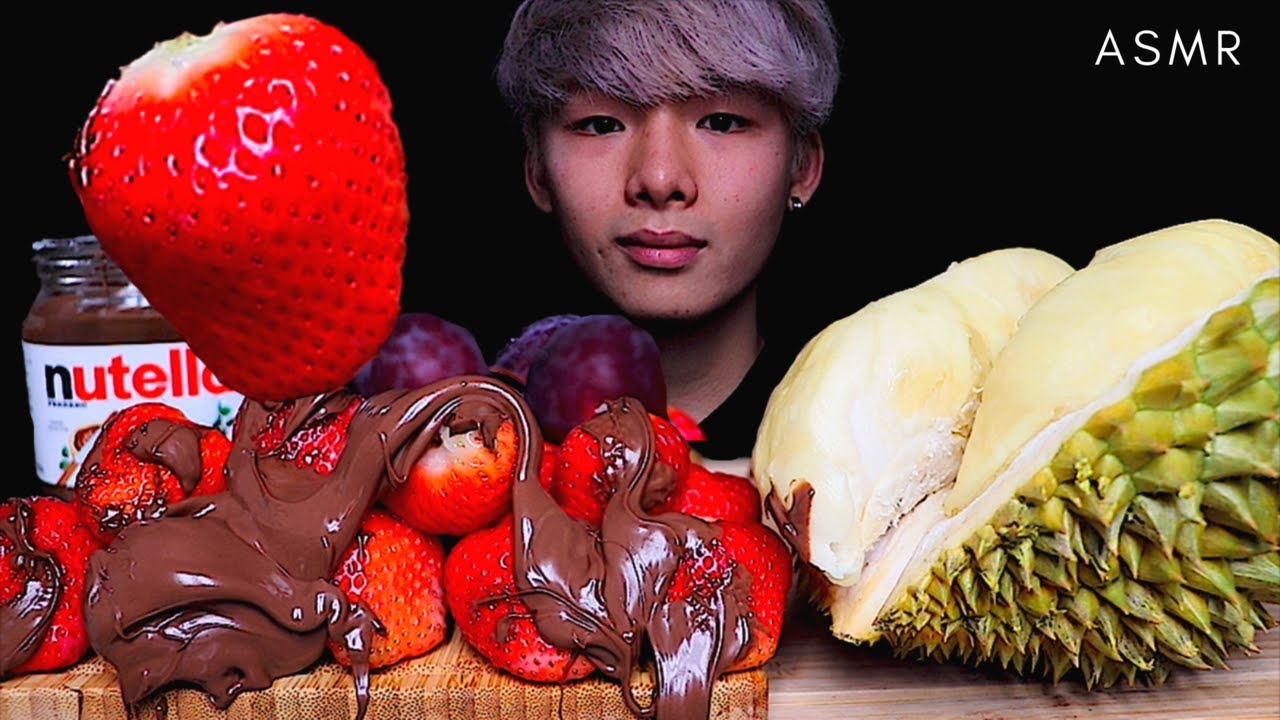 ASMR NUTELLA STRAWBERRY + DURIAN 딸기 두리안 巧克力榛子酱 士多啤梨 榴槤 (Eating Sound) | MAR ASMR