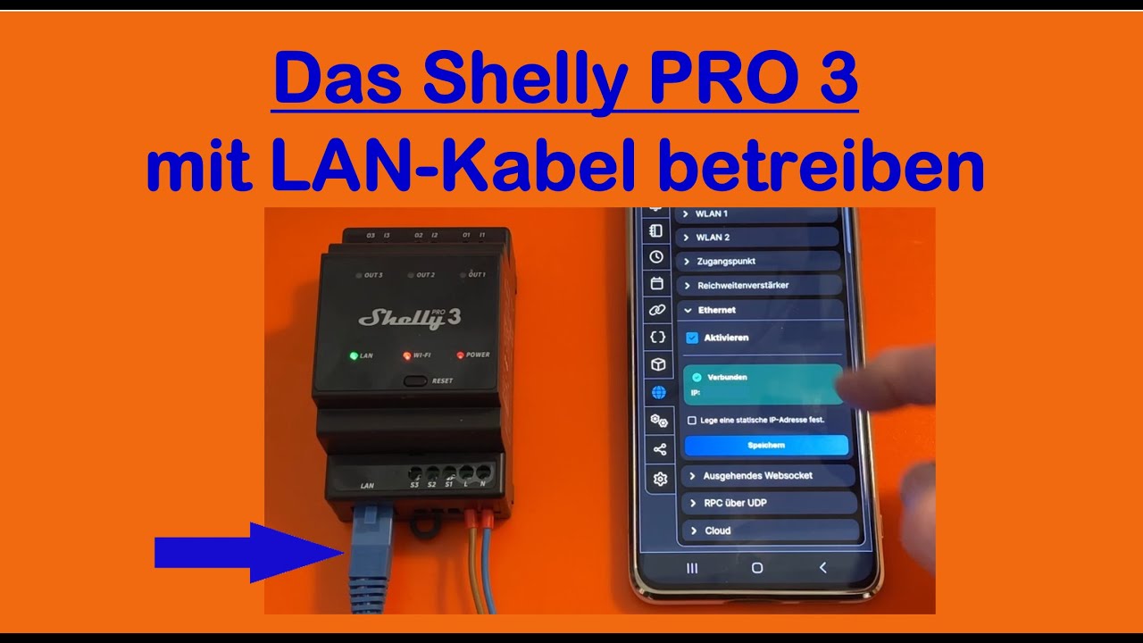 Das Shelly PRO 3 - Hier mit LAN-Kabel angeschlossen