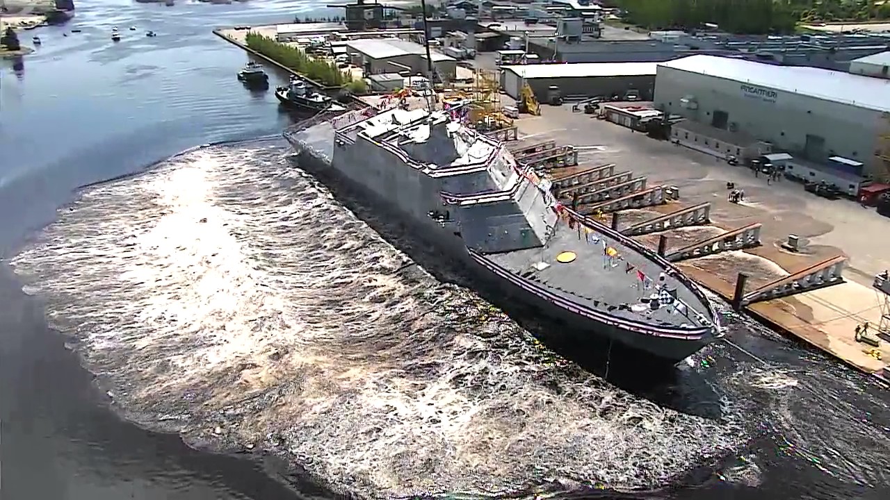 Aerial Footage: LCS 15 (Billings) Launch and Christening