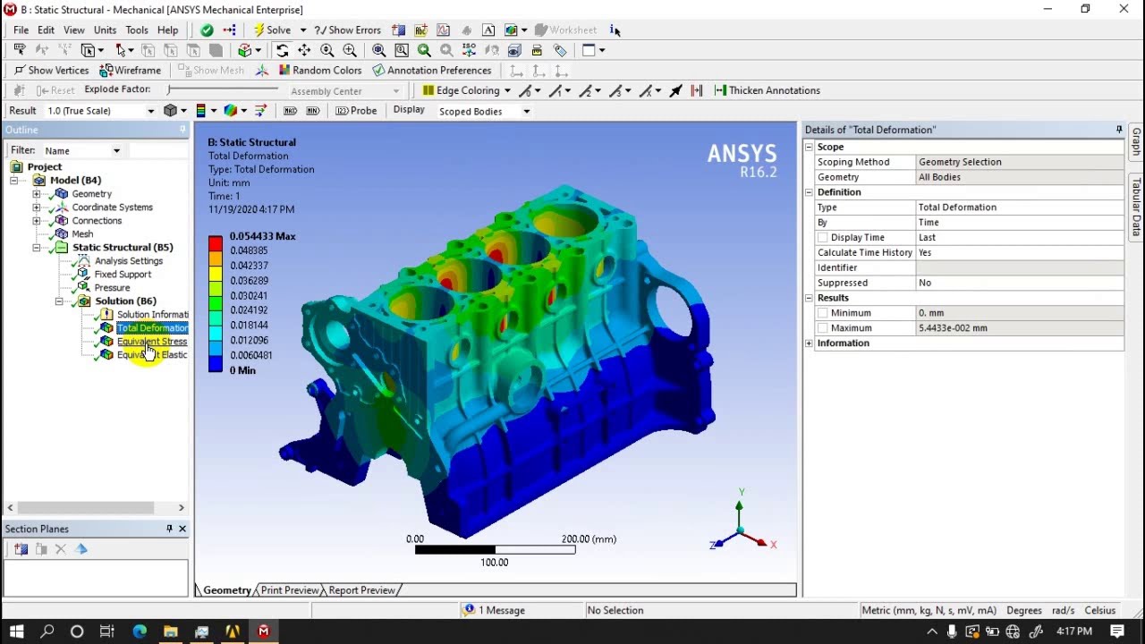 Static Structural Analysis on Cylinder Block in Ansys Workbench