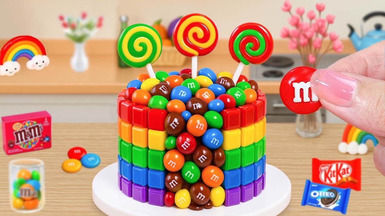 Mini Pastel Mármol con M&M’s Crujientes 💕🍫 | Una Explosión de Sabor y Estilo 💖 Mini Cake Rainbow