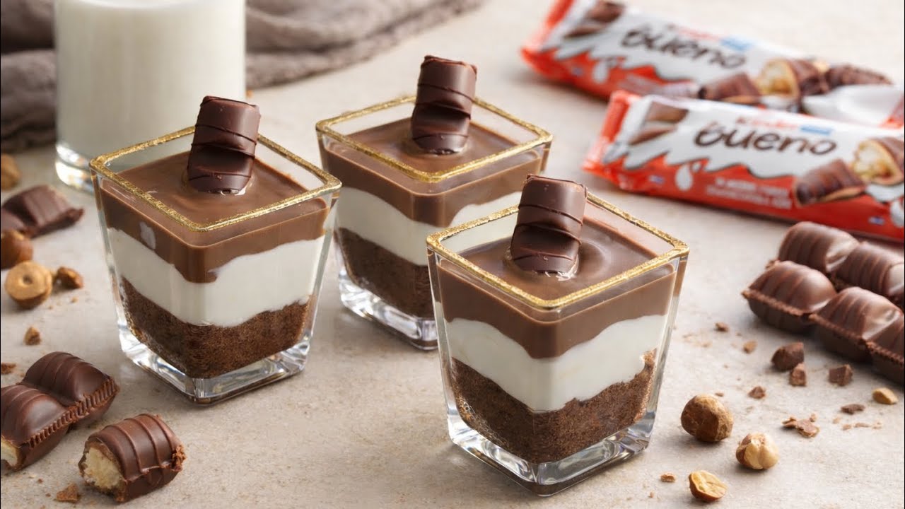 🍫Kinder Bueno No-Bake Dessert Shots – Creamy Chocolate Dessert Cups