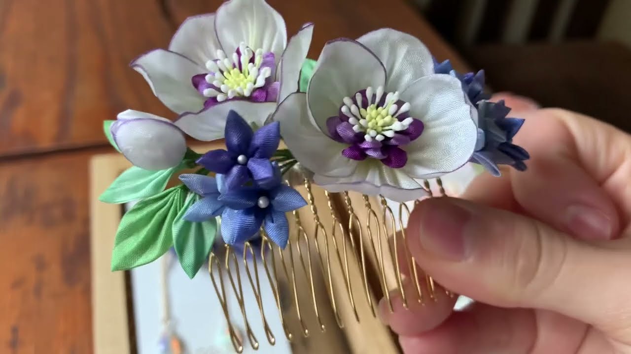 つまみ細工　蒼菊