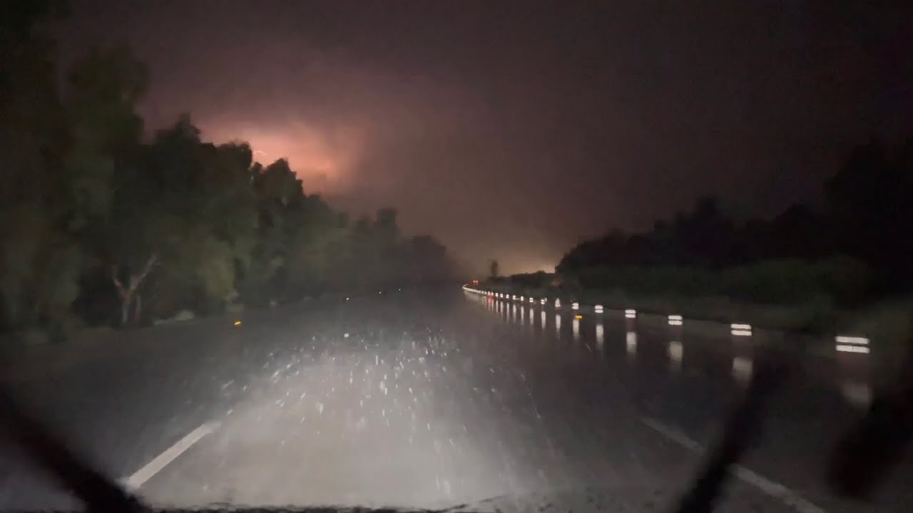 Scary driving in extremely heavy rain & storm at night