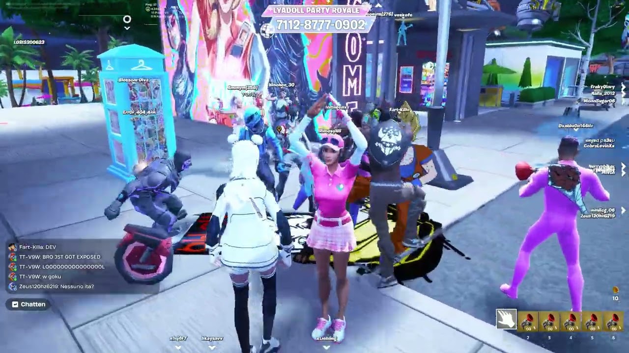 Catching devs and emote battle people in lyadoll partyroyale