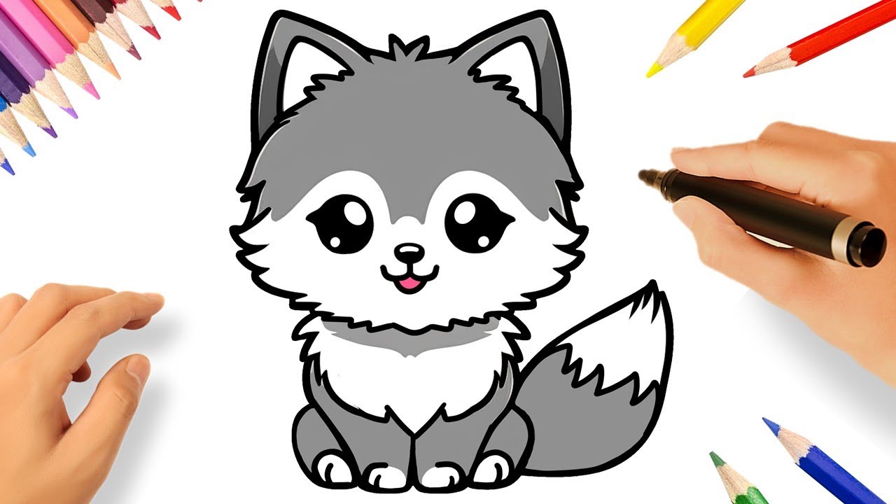 HOW TO DRAW A CUTE WOLF EASY 🐺