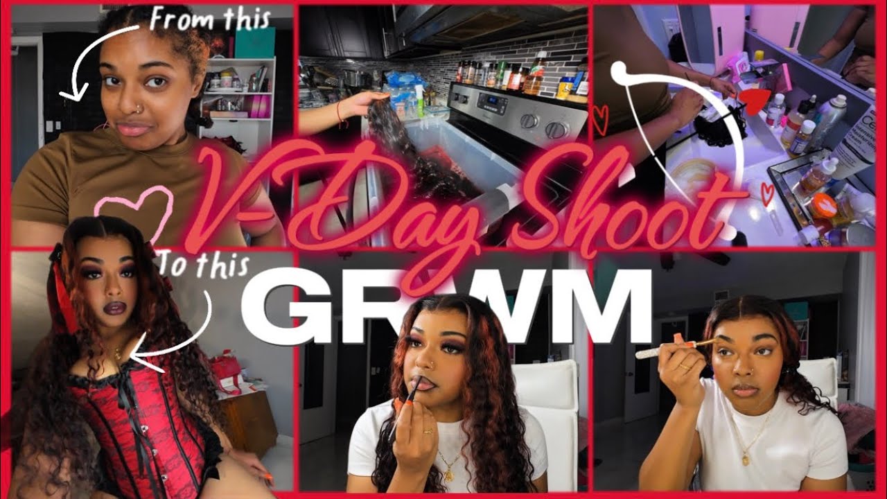GRWM for My Valentine’s Day Photoshoot 💋 | Wig Install, Makeup & Full Transformation