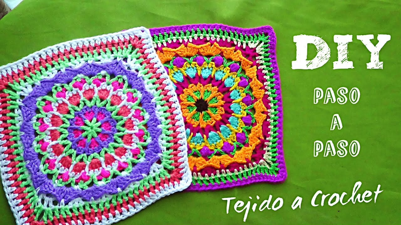 CUADROS TEJIDOS  A CROCHET PASO A PASO EN ESPAÑOL PARA COLCHAS, COJINES  Y PONCHOS  - CUADRO MANDALA