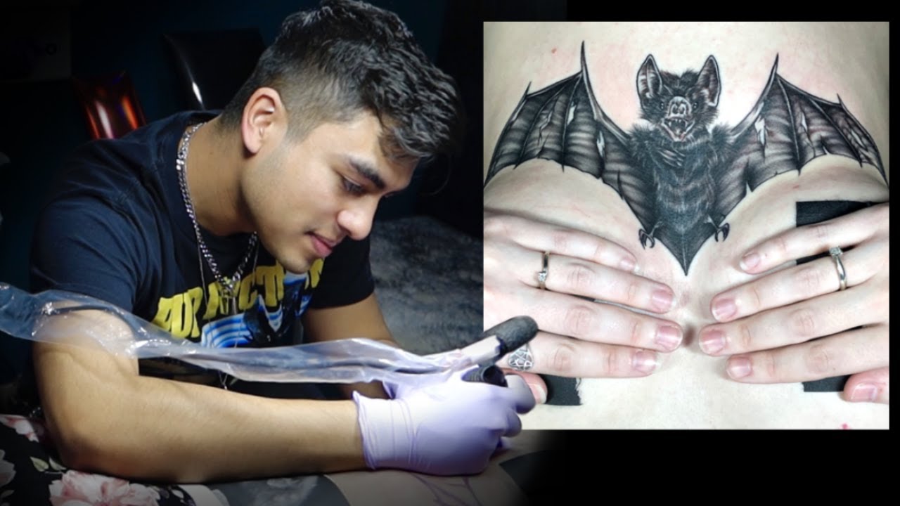 Tattooing A Sternum | Creepy Bat Tattoo