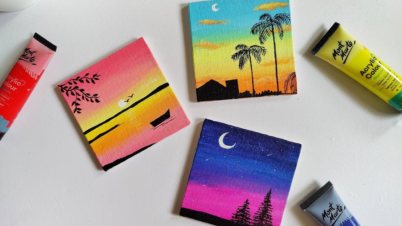 3 Paintings for beginners || 3 mini canvas paintings part 5 || aesthetic paintings