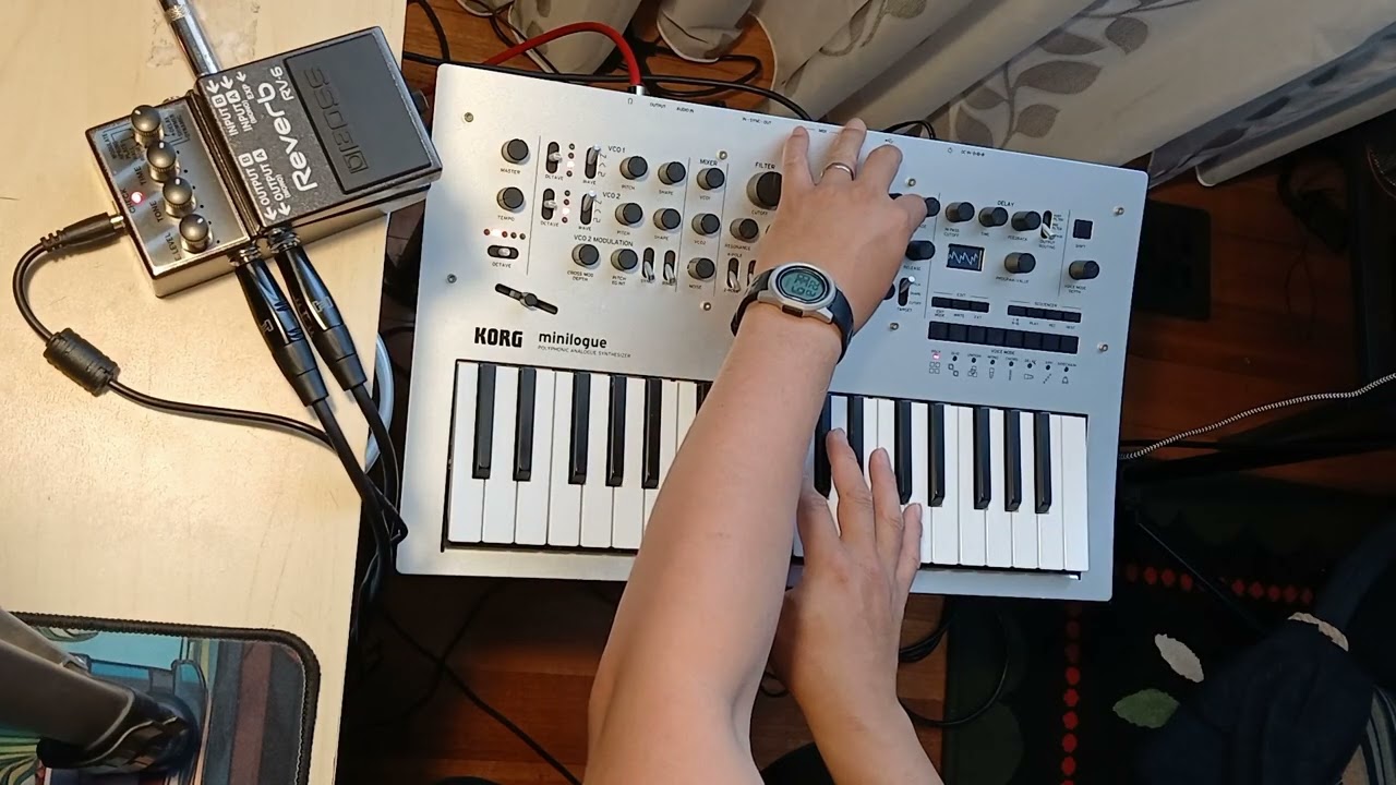 Korg Minilogue with the Boss RV-6 pedal