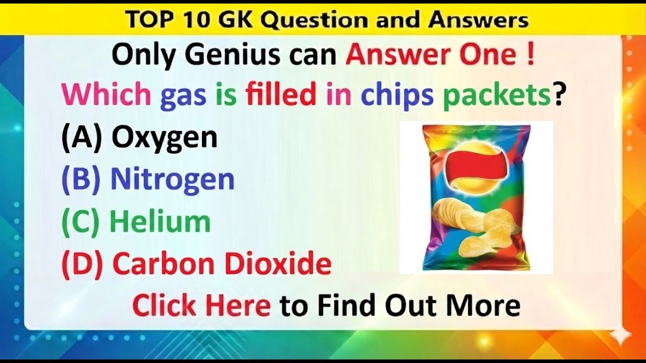 Which gas is filled in Chip Packets? GK | GK Question | English GK | GK in English | GK 2026