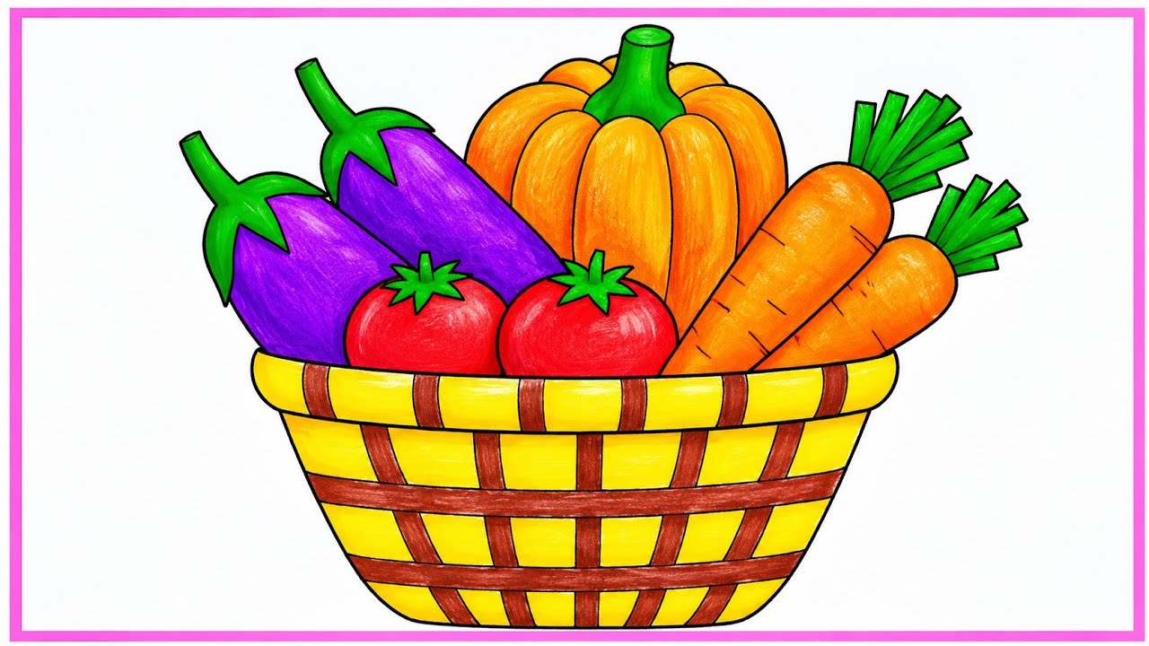 Vegetables Basket drawing tutorial (vegetable basket drawing step by step) easy vegetable drawing 