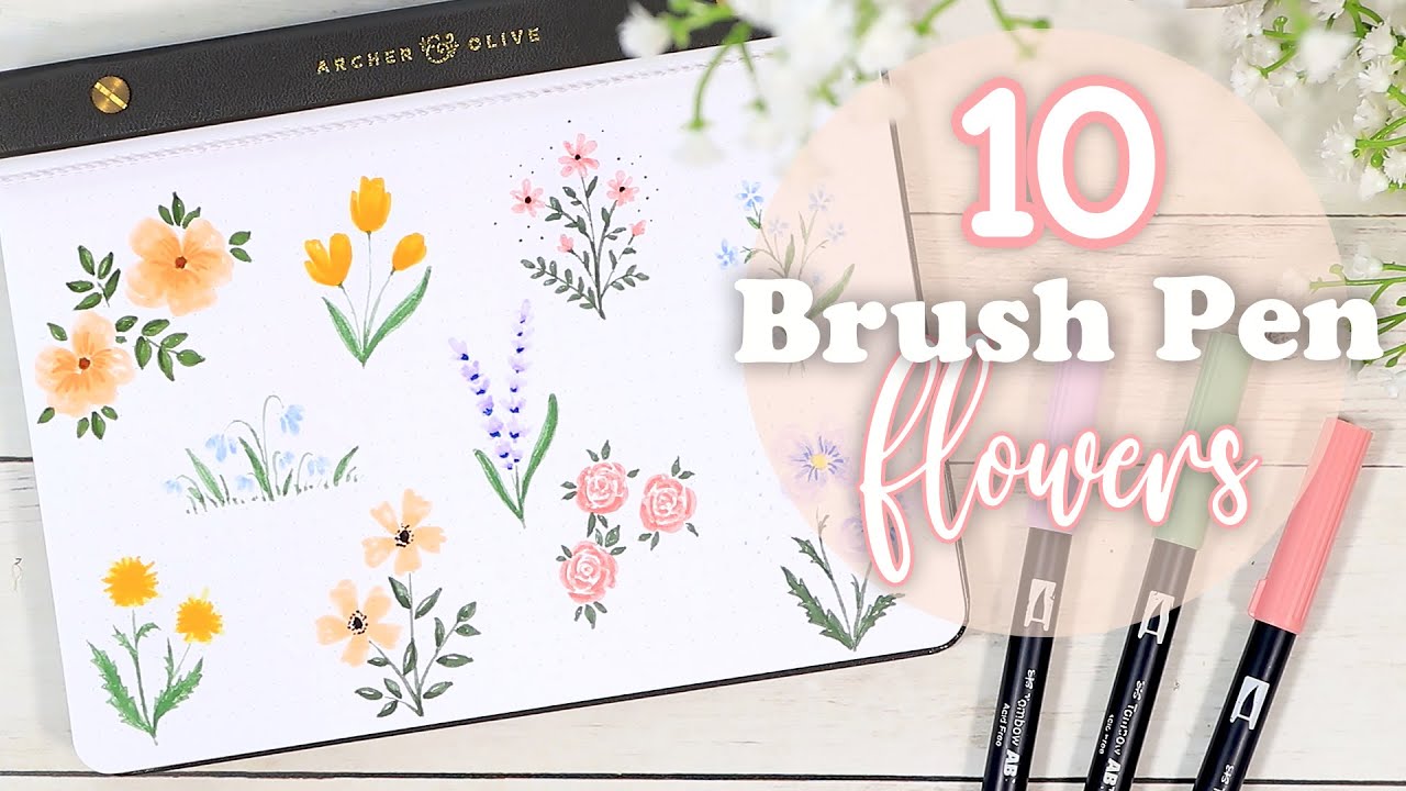10 Easy Brush Pen Flowers // Beginner Friendly Drawing Tutorial