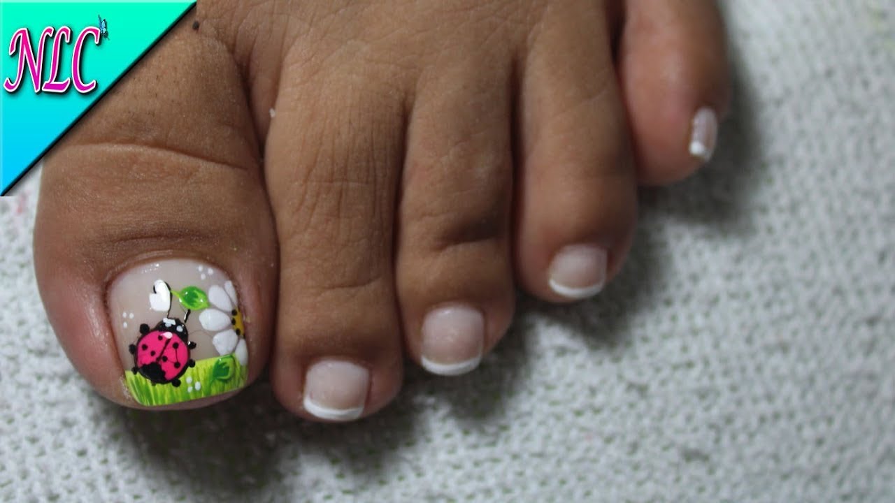 DECORACIÓN DE UÑAS PARA PIES MARIQUITA Y FLOR♥ -FLOWER NAIL ART - LADYBUG NAIL ART - NLC