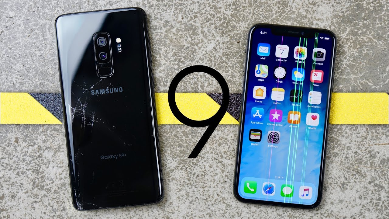 Samsung Galaxy S9 Plus vs iPhone X Drop Test!