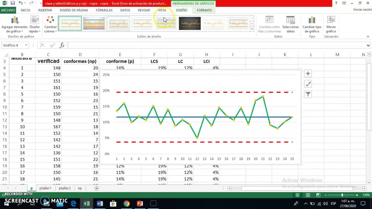 Gráfico de control p en excel