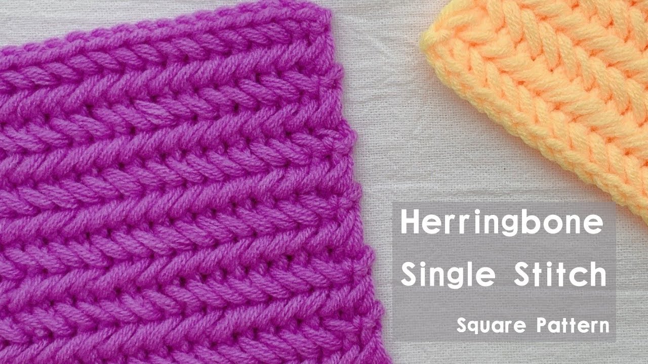 鱼骨花纹方形杯垫｜How to crochet Herringbone Single Stitch｜Square Pattern｜Connieconnie
