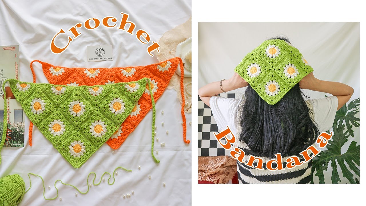 Crochet Bandana🌼 Hướng dẫn móc băng đô tam giác ghép hoa cúc siêu xinh🌼 Vyvascrochet